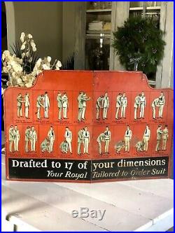 Rare Early Antique 1920s Royal Tailor Vtg Clothing Suit Tin Sign Store Display