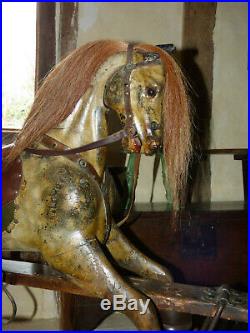 Rare Early Antique Fh Ayres Turned Head Extra Carved Rocking Horse Circa 1880