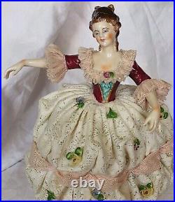 Rare Early Antique German Mueller VolkstedDresden Lace Lady Figurine OUTSTANDING