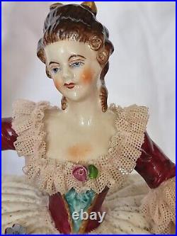 Rare Early Antique German Mueller VolkstedDresden Lace Lady Figurine OUTSTANDING