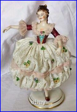 Rare Early Antique German Mueller VolkstedDresden Lace Lady Figurine OUTSTANDING