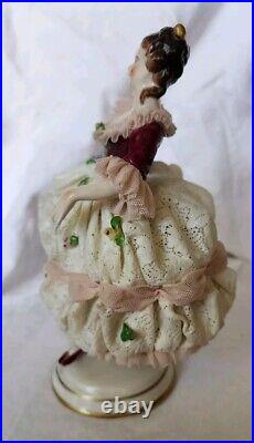 Rare Early Antique German Mueller VolkstedDresden Lace Lady Figurine OUTSTANDING