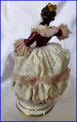 Rare Early Antique German Mueller VolkstedDresden Lace Lady Figurine OUTSTANDING