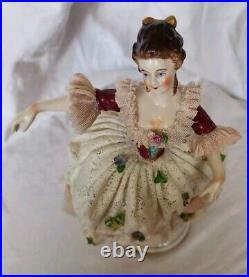 Rare Early Antique German Mueller VolkstedDresden Lace Lady Figurine OUTSTANDING