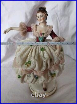 Rare Early Antique German Mueller VolkstedDresden Lace Lady Figurine OUTSTANDING