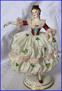 Rare Early Antique German Mueller VolkstedDresden Lace Lady Figurine OUTSTANDING