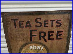 Rare Early Antique John Esslemont Advertising Sign Tea Sets Free Golden Cup Tea