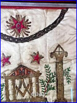 Rare Early Antique Masonic Framed Apron Vintage Collectible Wall Display Decor