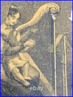 Rare Early Antique Miniature Wind Up Harp Lithographed Metal Music Box