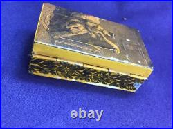 Rare Early Antique Miniature Wind Up Harp Lithographed Metal Music Box