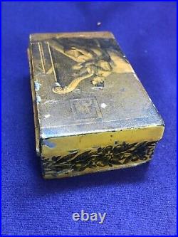 Rare Early Antique Miniature Wind Up Harp Lithographed Metal Music Box