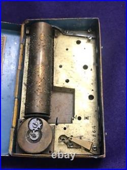 Rare Early Antique Miniature Wind Up Harp Lithographed Metal Music Box