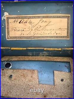 Rare Early Antique Miniature Wind Up Harp Lithographed Metal Music Box