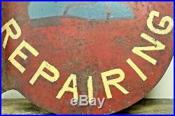 Rare Early Antique Original Shoe Repair Metal Flange Sign