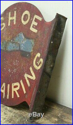 Rare Early Antique Original Shoe Repair Metal Flange Sign