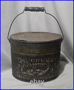 Rare Early Antique Painted Tin Toleware SUCCESS FLOATING Fishing MINNOW BUCKET Rare Early Antique Painted Tin Toleware SUCCESS FLOATING Fishing MINNOW BUCKET