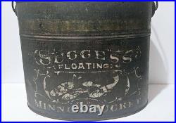 Rare Early Antique Painted Tin Toleware SUCCESS FLOATING Fishing MINNOW BUCKET Rare Early Antique Painted Tin Toleware SUCCESS FLOATING Fishing MINNOW BUCKET