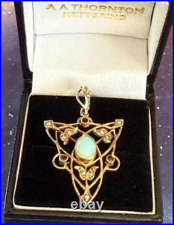 Rare Early Antique Victorian 10 ct/kt Gold Lavaliere Pendant Opal +Red Rubies