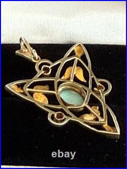 Rare Early Antique Victorian 10 ct/kt Gold Lavaliere Pendant Opal +Red Rubies