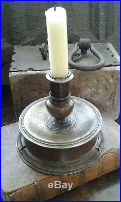 Rare Early Brass Capstan Candlestick c17th Great Patina Jacobean c16th c15th