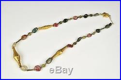 Rare Early Chinese Necklace with Tourmaline & Solid Gold Shaped Inserts
