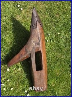 Rare Early Elm Plough Stock c1700 Primitive Sculptural Treen Antique Farming