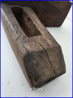 Rare Early Elm Plough Stock c1700 Primitive Sculptural Treen Antique Farming
