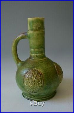 Rare Early German green glazed stone ware vase 17th century collectible ceramic
