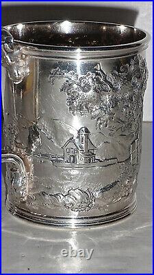 Rare Early Gorham Co. Scenic Repousse Coin Silver Christening Cup- Oct. 10, 1857