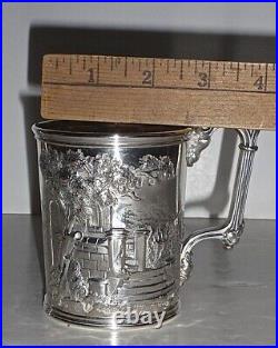 Rare Early Gorham Co. Scenic Repousse Coin Silver Christening Cup- Oct. 10, 1857