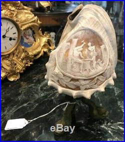 Rare Early Italian Large Conch Shell Carving With Stand