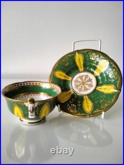 Rare Early Minton Hand Painted Tea Cup and Saucer, c1825