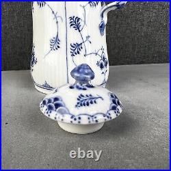 Rare Early Royal Copenhagen 1/1027 blue fluted full lace porcelain chocolate pot