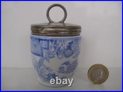Rare Early Royal Worcester Crown Ware Egg Coddler Willow Blue And White Antique