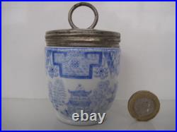Rare Early Royal Worcester Crown Ware Egg Coddler Willow Blue And White Antique