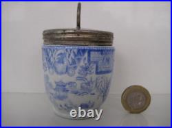 Rare Early Royal Worcester Crown Ware Egg Coddler Willow Blue And White Antique