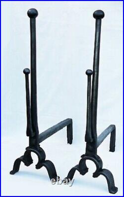 Rare Early Set Handmade Tall Antique Wrought Iron Cob-Andiron Fire Dogs Andirons Rare Early Set Handmade Tall Antique Wrought Iron Cob-Andiron Fire Dogs Andirons