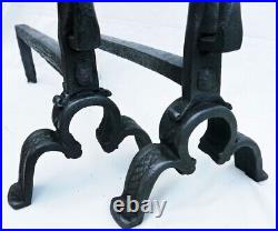 Rare Early Set Handmade Tall Antique Wrought Iron Cob-Andiron Fire Dogs Andirons Rare Early Set Handmade Tall Antique Wrought Iron Cob-Andiron Fire Dogs Andirons