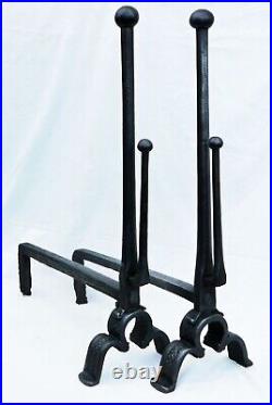 Rare Early Set Handmade Tall Antique Wrought Iron Cob-Andiron Fire Dogs Andirons Rare Early Set Handmade Tall Antique Wrought Iron Cob-Andiron Fire Dogs Andirons