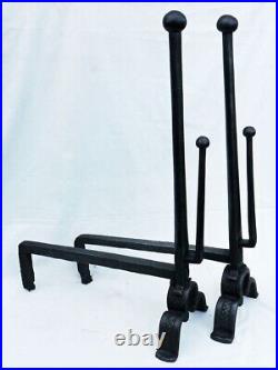 Rare Early Set Handmade Tall Antique Wrought Iron Cob-Andiron Fire Dogs Andirons Rare Early Set Handmade Tall Antique Wrought Iron Cob-Andiron Fire Dogs Andirons