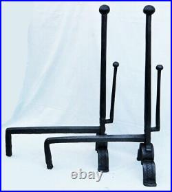 Rare Early Set Handmade Tall Antique Wrought Iron Cob-Andiron Fire Dogs Andirons Rare Early Set Handmade Tall Antique Wrought Iron Cob-Andiron Fire Dogs Andirons