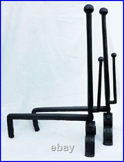 Rare Early Set Handmade Tall Antique Wrought Iron Cob-Andiron Fire Dogs Andirons Rare Early Set Handmade Tall Antique Wrought Iron Cob-Andiron Fire Dogs Andirons