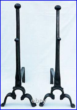 Rare Early Set Handmade Tall Antique Wrought Iron Cob-Andiron Fire Dogs Andirons Rare Early Set Handmade Tall Antique Wrought Iron Cob-Andiron Fire Dogs Andirons