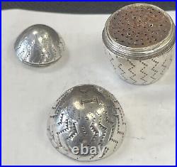 Rare Early Silver Egg Nutmeg Grater & Vinaigrette