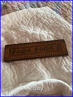 Rare Early Tunbridgeware Cribbage Board Brass Feet And Original Pieces. 10