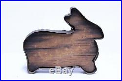 Rare Early Unusual 19th Century Antique Tin Wrapped Wood Rabbit Cookie Cutter