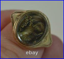 Rare Early Victorian 18ct Gold and Mourning Signet Ring with Locket Panel Front