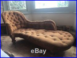 Rare Early Victorian Button Back Chaise Antique Brown Great Interior Project