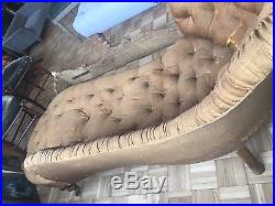 Rare Early Victorian Button Back Chaise Antique Brown Great Interior Project