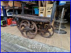 Rare Early Victorian Industrial Railway Luggage Trolley Coffee Table